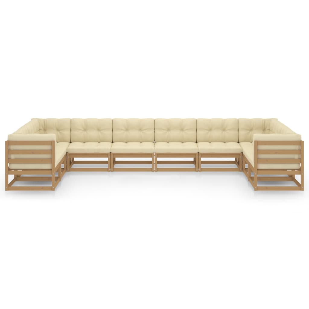 10-tlg. Garten-Lounge-Set Kissen Honigbraun Kiefer Massivholz